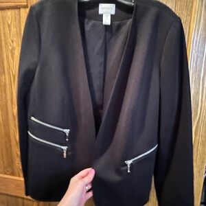 Chico’s Black Zip-Pocket Open Blazer